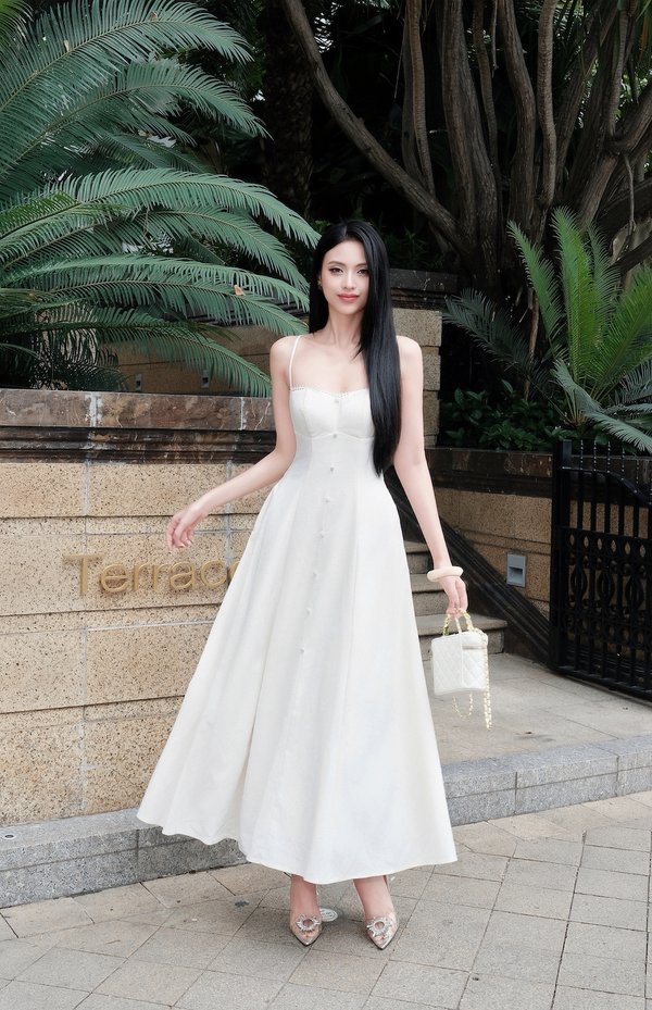 Mirabelle Solid Button Padded Maxi Dress