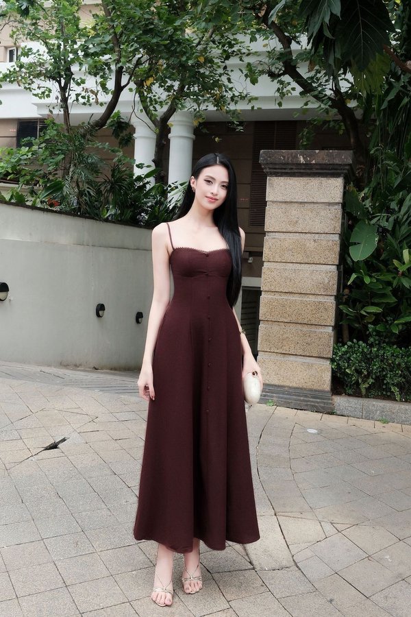 Mirabelle Solid Button Padded Maxi Dress
