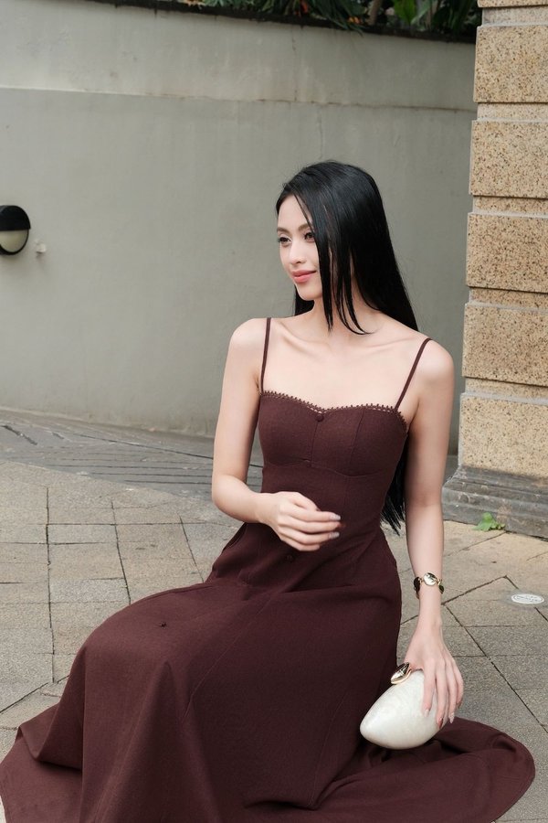 Mirabelle Solid Button Padded Maxi Dress