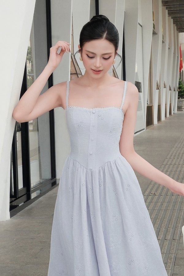 Astrid Cotton Eyelet Padded Maxi Dress