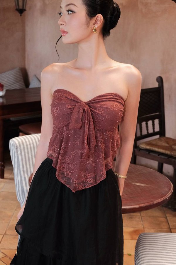 Hera Rhinestone Self Tie Padded Tube Top (Dark)