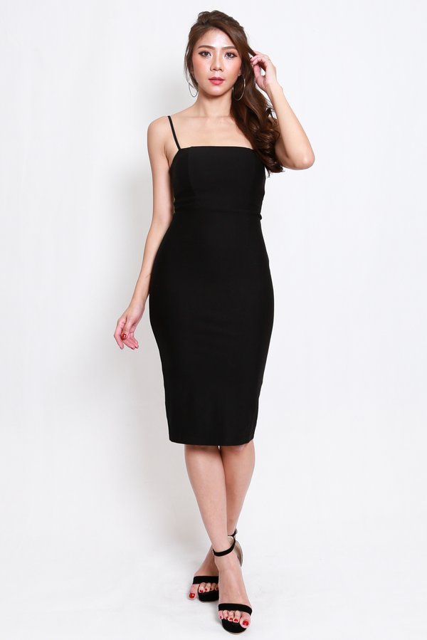 *Luxe* Classic Midi Spag Dress V2 (Black)
