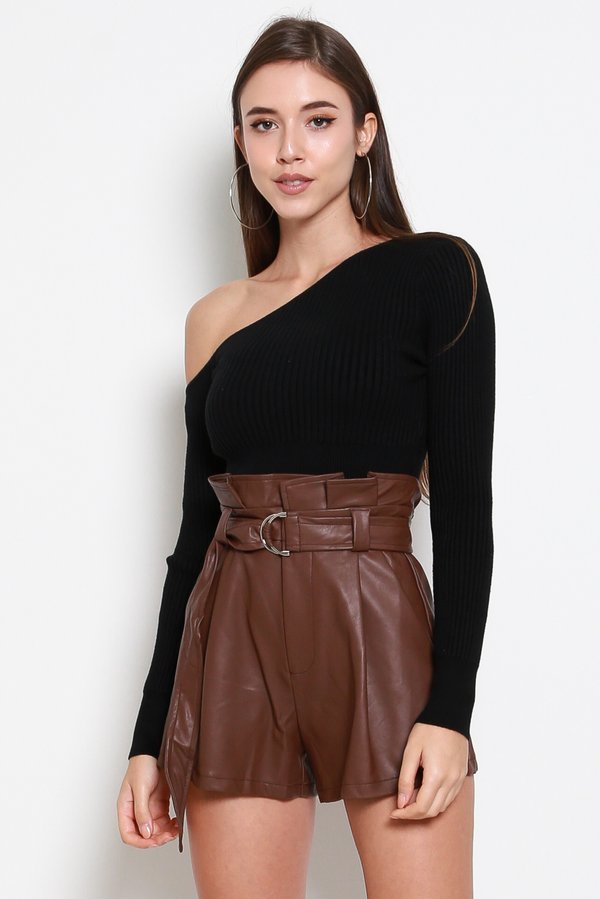 Nebula One Shoulder Knit Top (Black)