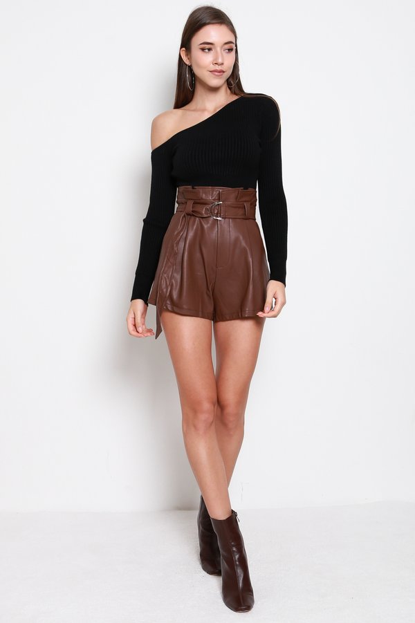 Nebula One Shoulder Knit Top (Black)