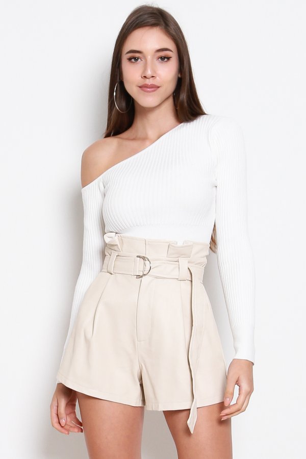 Nebula One Shoulder Knit Top (White)