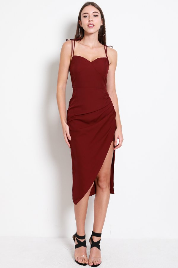 Sweetheart Bustier Ruch Dress (Maroon)