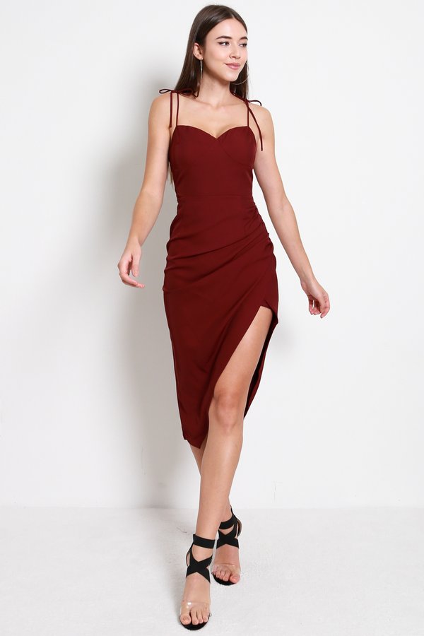 Sweetheart Bustier Ruch Dress (Maroon)