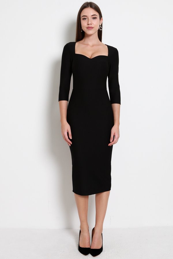 *Premium* Queenie Sleeved Midi Dress (Black)
