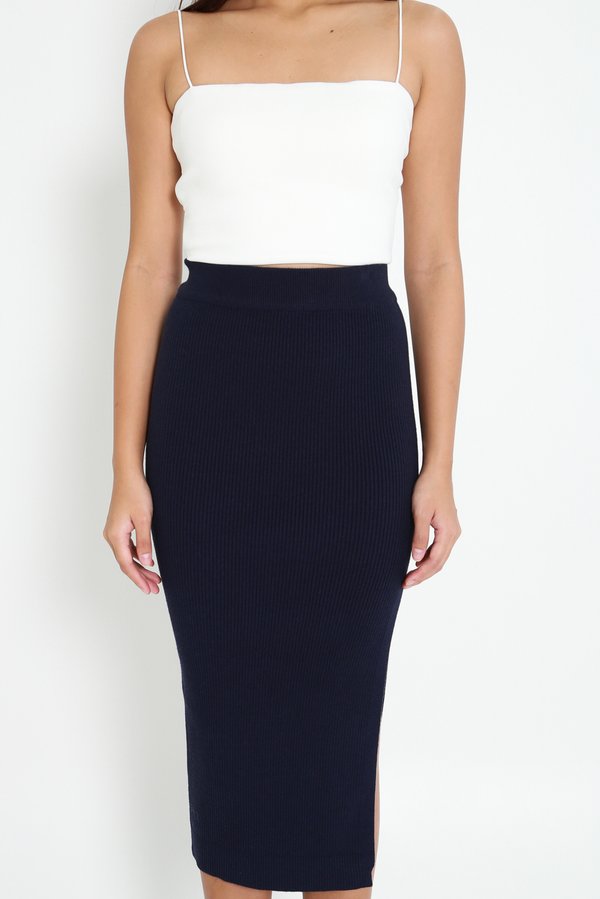 Tessa Slit Knit Midaxi Skirt (Navy) 