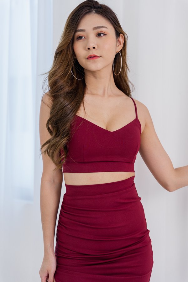 *Luxe* Viviana V Neck Top (Maroon)